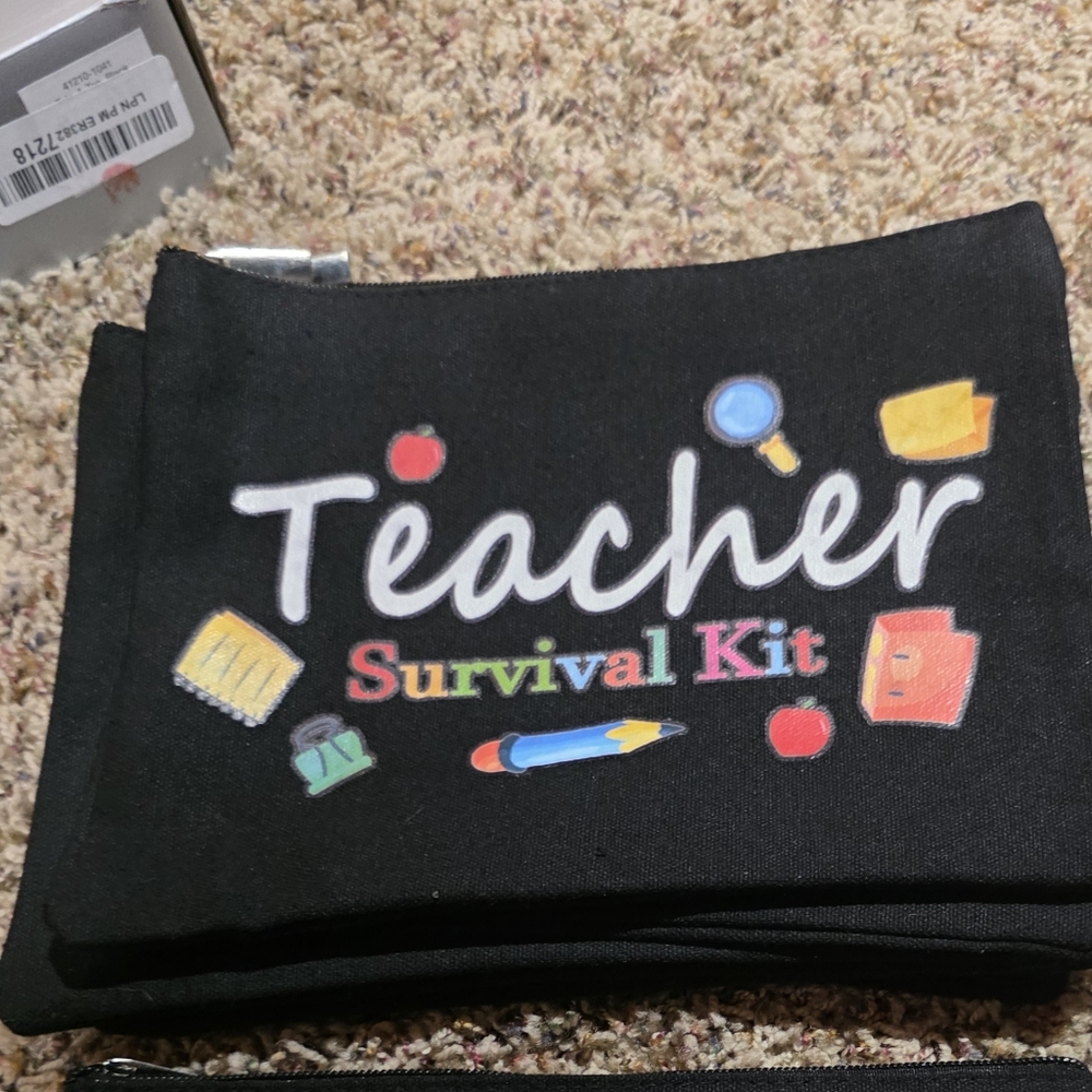 Teacher Survival Kit Canvas Zipper Pouch - 10 Bundle